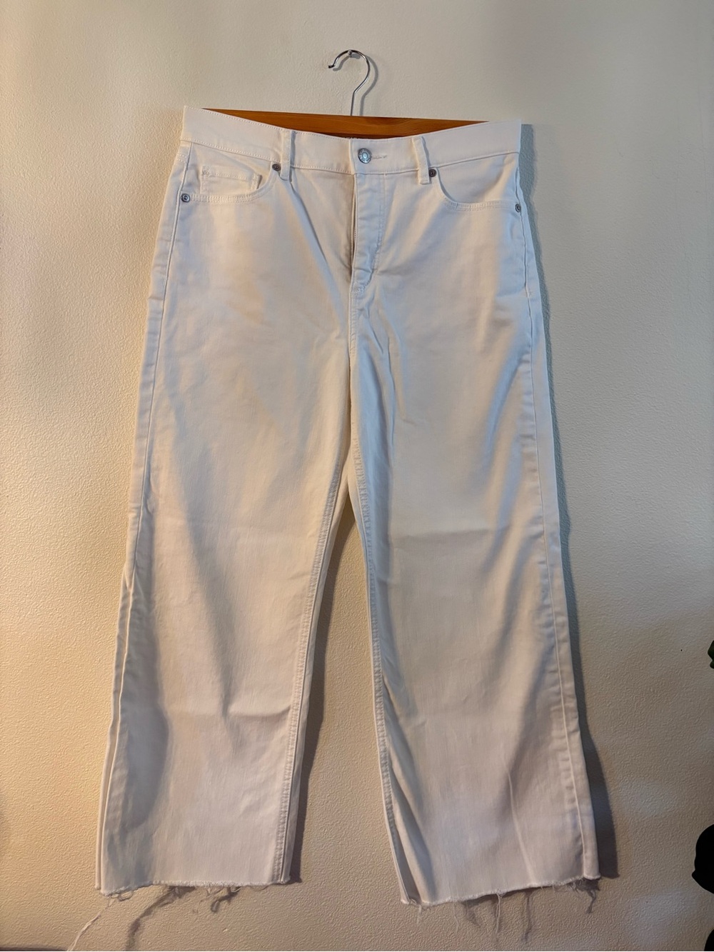Loft White Wide-Leg Raw Hem Jeans